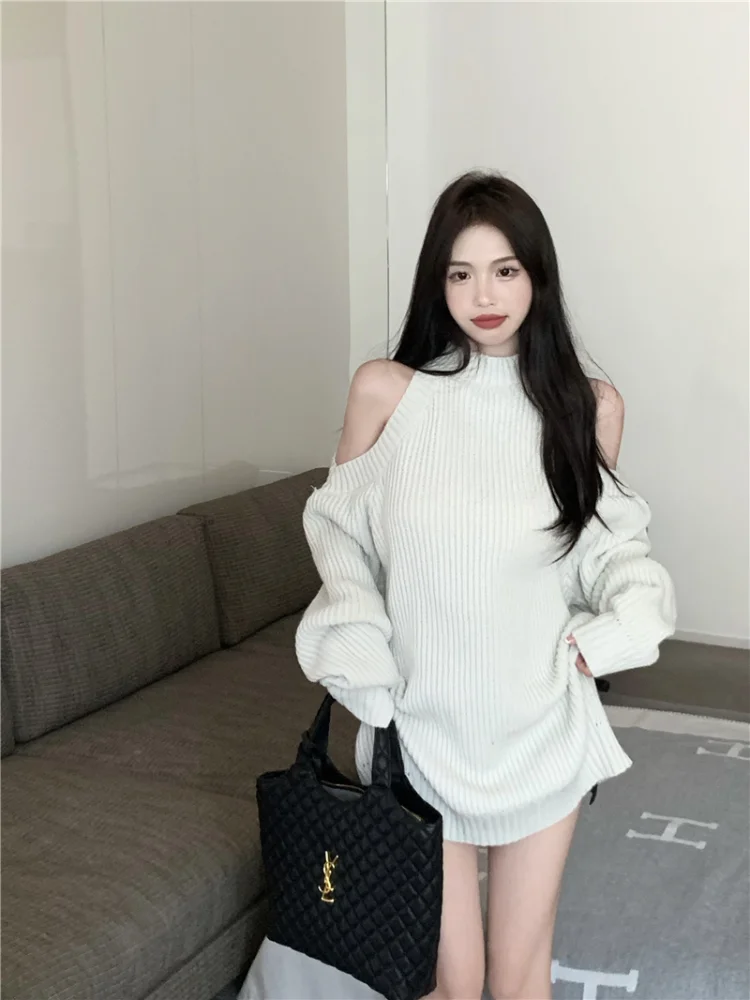 Top Trends: Autumn Winter Korean Style Women Turtleneck Knitted Sweaters Fashion Wild Knitwear Outwear Female Sexy Off Shoulder Pullovers Shoppable Styles