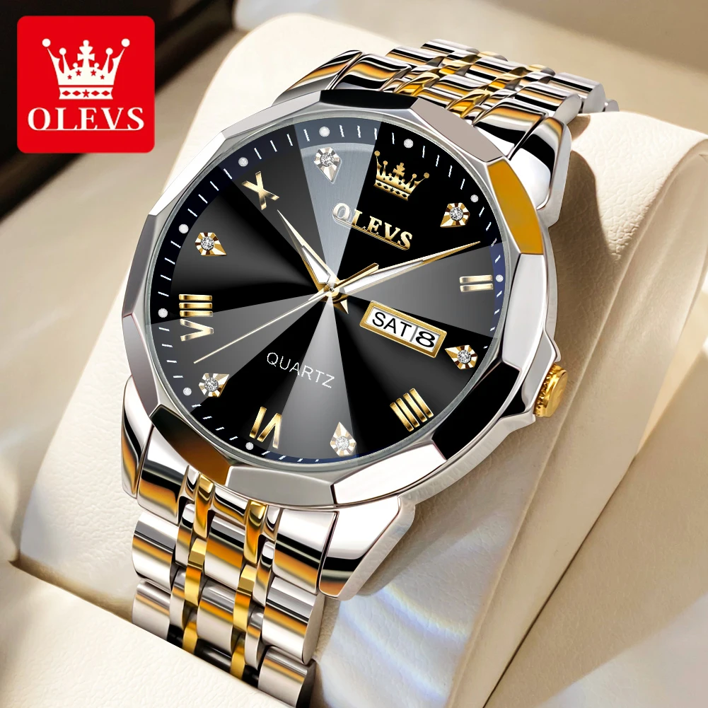 Top Trends: OLEVS Men&#039;s Watches Top Brand Original Quartz Watch For Man Waterproof Rhombus Mirror Luminous Wristwatch Date Week Casual New Shoppable Styles