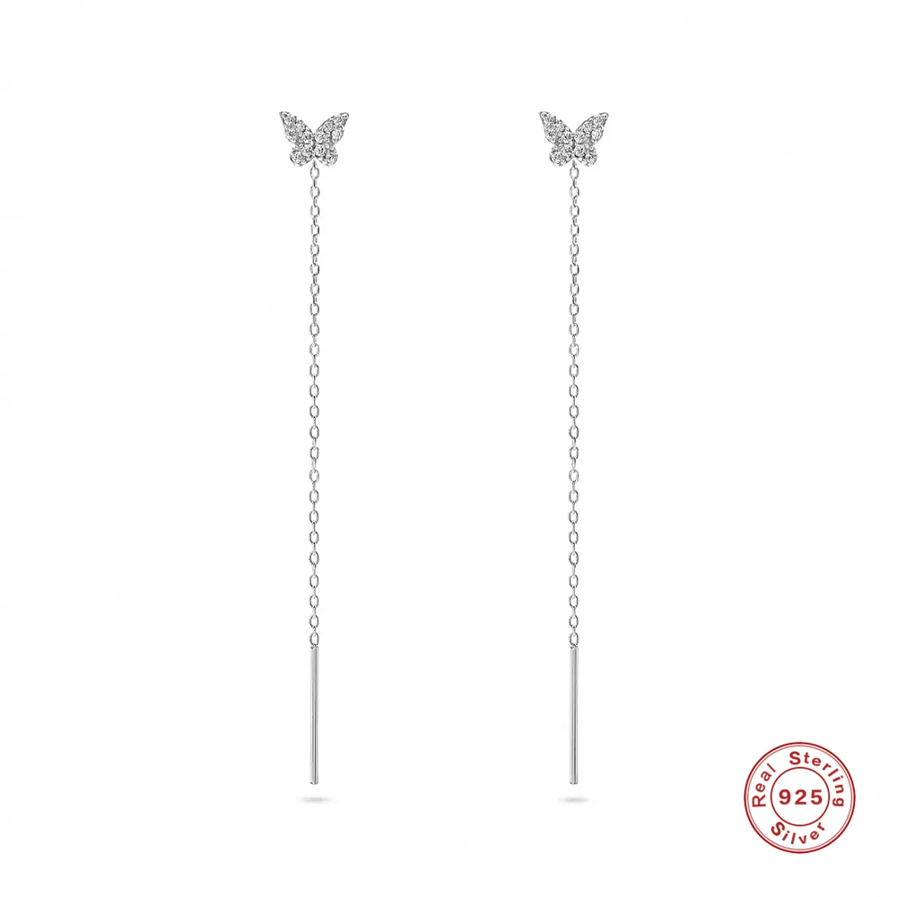 Top Trends: Aide 925 Sterling Silver Shiny CZ Zircon Butterfly Stud With Long Chain Tassel Pin Front Back Dangle Earrings For Women Party Shoppable Styles