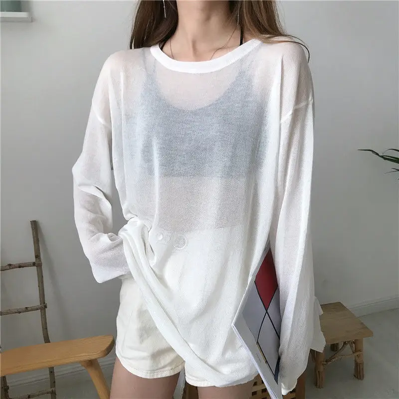 Top Trends: Summer New Thin Ice Silk Long Sleeve T Shirt Tops O Neck Loose Versatile Youth Pullovers Simplicity Casual Women Clothing Shoppable Styles