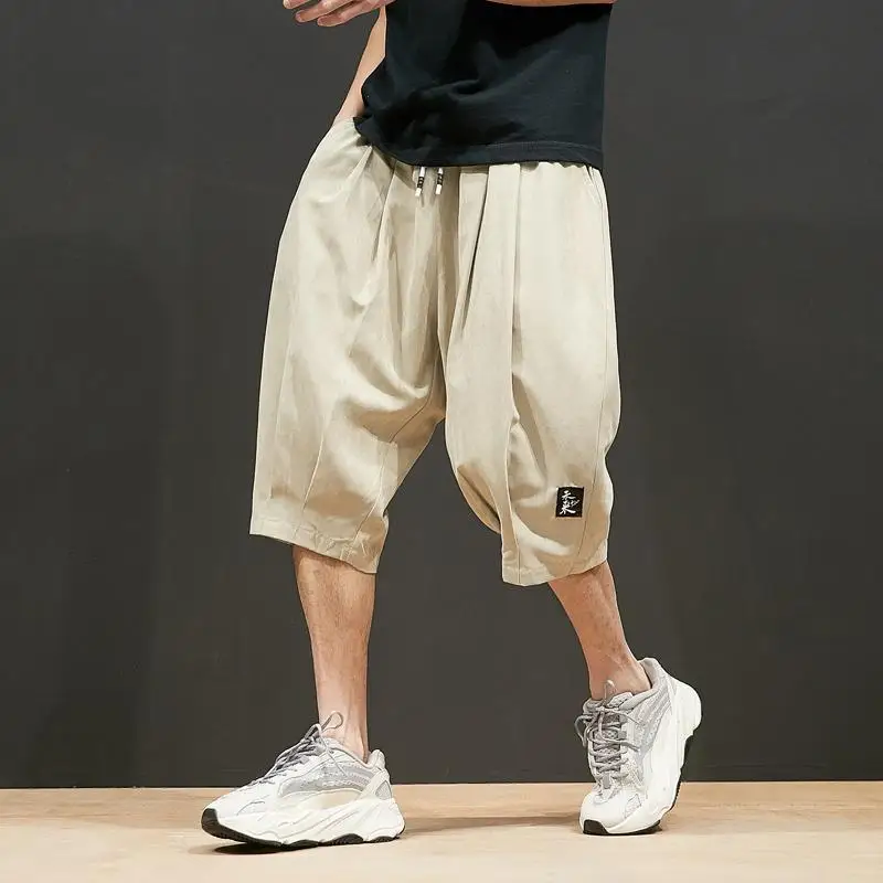 Top Trends: 2023 Summer New Solid Color Elastic Waist Knee Length Pants Man Japanese Style Loose Casual Fashion Comfortable Wide Leg Trouser Shoppable Styles