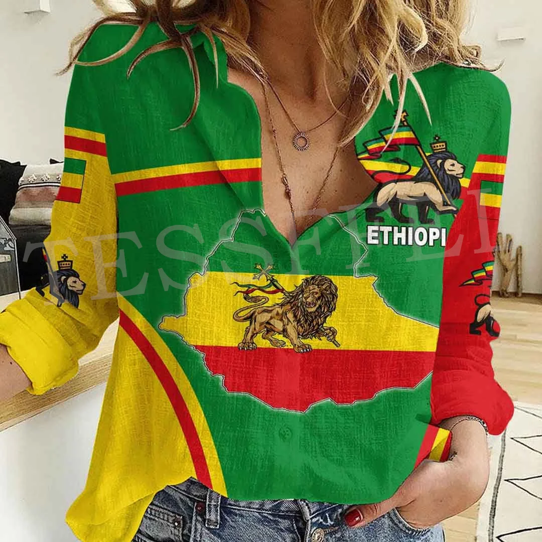 Top Trends: Africa County Ethiopia Eritrea Tigary Rasta Reggae Lion Tattoo Retro 3DPrint Button-Down Shirts Long Sleeve Women Casual Shirt A Shoppable Styles - Image 6