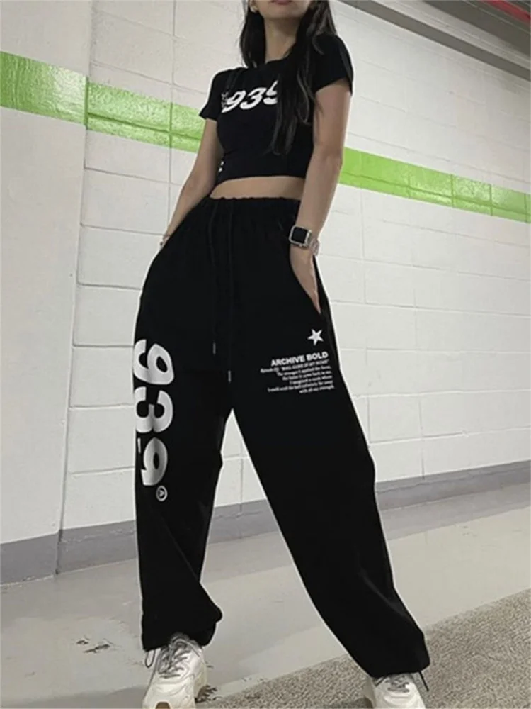 Top Trends: QWEEK Korean Fashion Letter Print Joggers Sweatpants Women Kpop Streetwear Black Oversized Wide Leg Sports Pants Hip Hop Punk Shoppable Styles