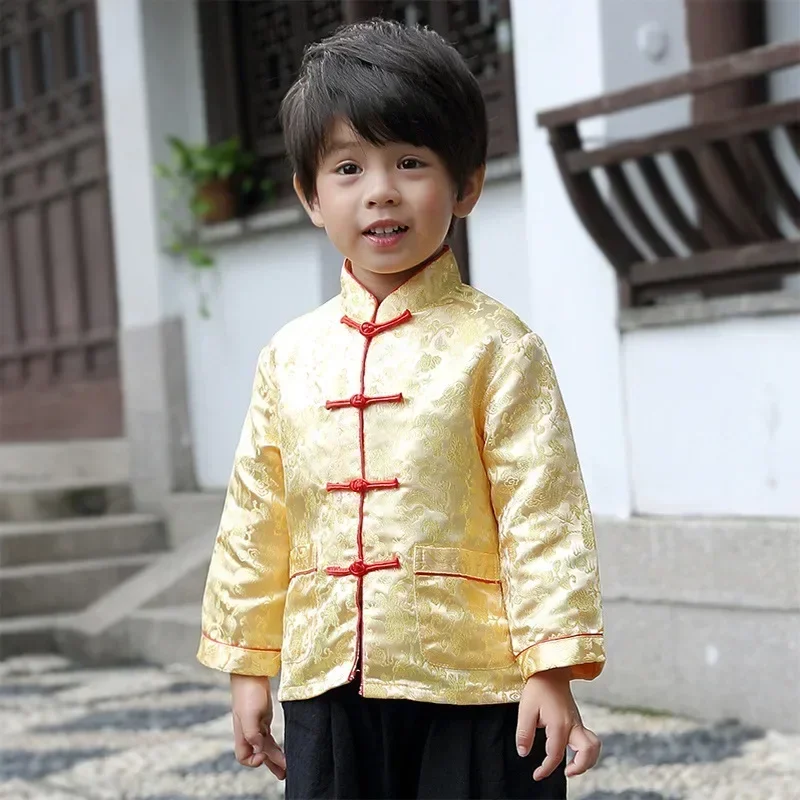 Top Trends: Chinese New Year Clothes For Kids Spring Costumes Baby Boys Tang Suit Clothes Satin Coat Dragon Printing Tops Pants Wushu Set Shoppable Styles - Image 5