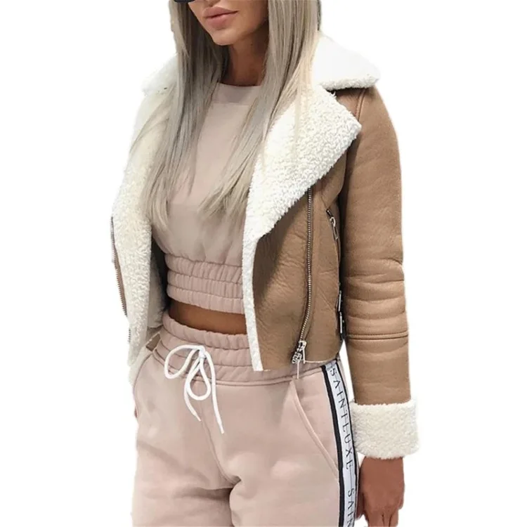 Top Trends: Women Winter Coat Top Autumn Women Lapel Suede Leather Buckle Cool Pilot Jacket Faux Lamb Wool Motorcycle Jackets 2023 New Shoppable Styles