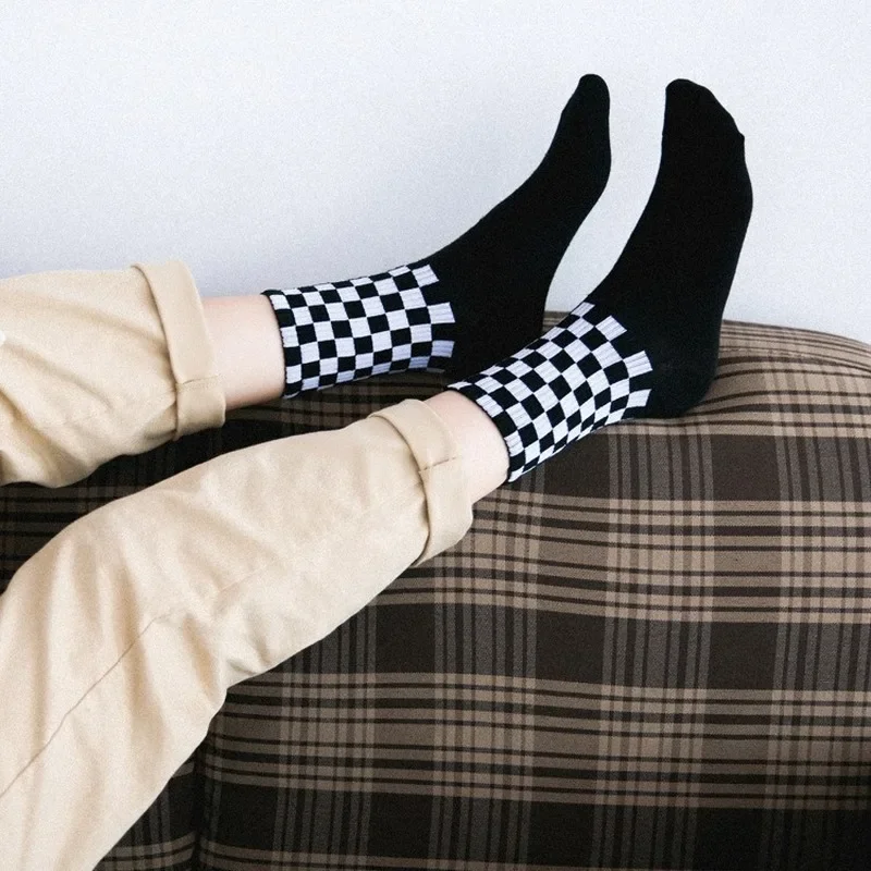 Top Trends: Men's Socks Plaid Unisex Sports Cotton Korean Version Couples Chessboard Street Hip Hop Skateboards Shoppable Styles - Image 5