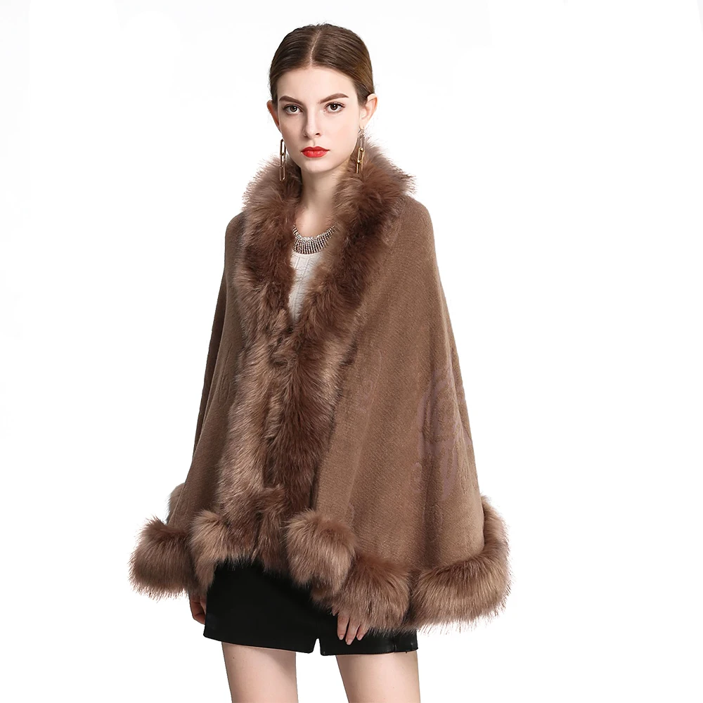 Top Trends: Women's Faux Fox Fur Shawl Luxury Warm Cashmere Feel Wrap Lady Classic Knit Cardigan Autumn Winter Solid Color Cloak Drop Ship Shoppable Styles