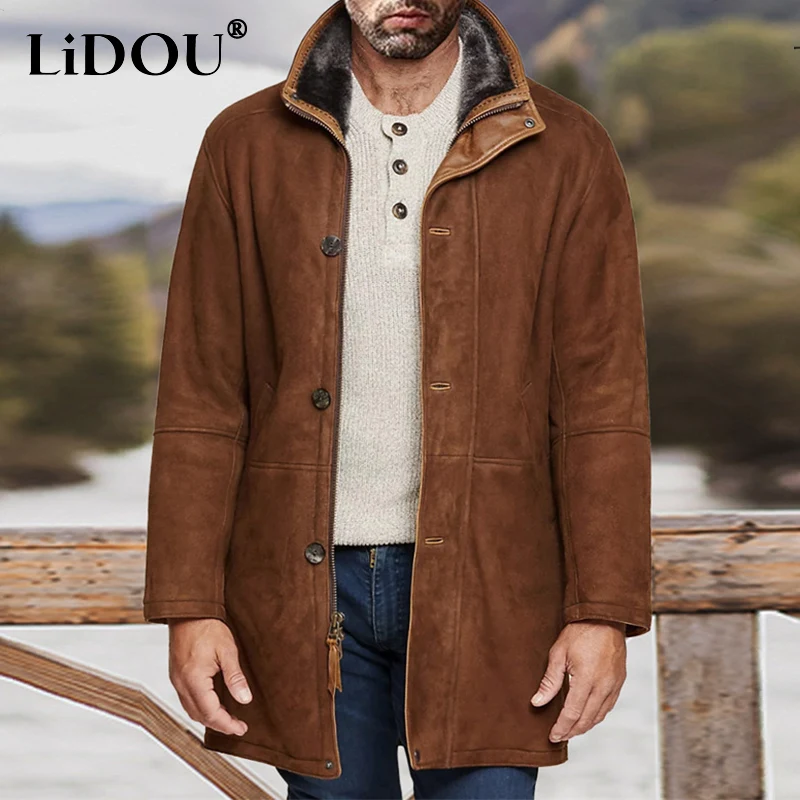 Top Trends: Autumn Winter Solid Fashion Casual Mid-length Woolen Coat Male Long Sleeve Loose Oversized Jackets Man Keep Warm Gentmen Clothes Shoppable Styles