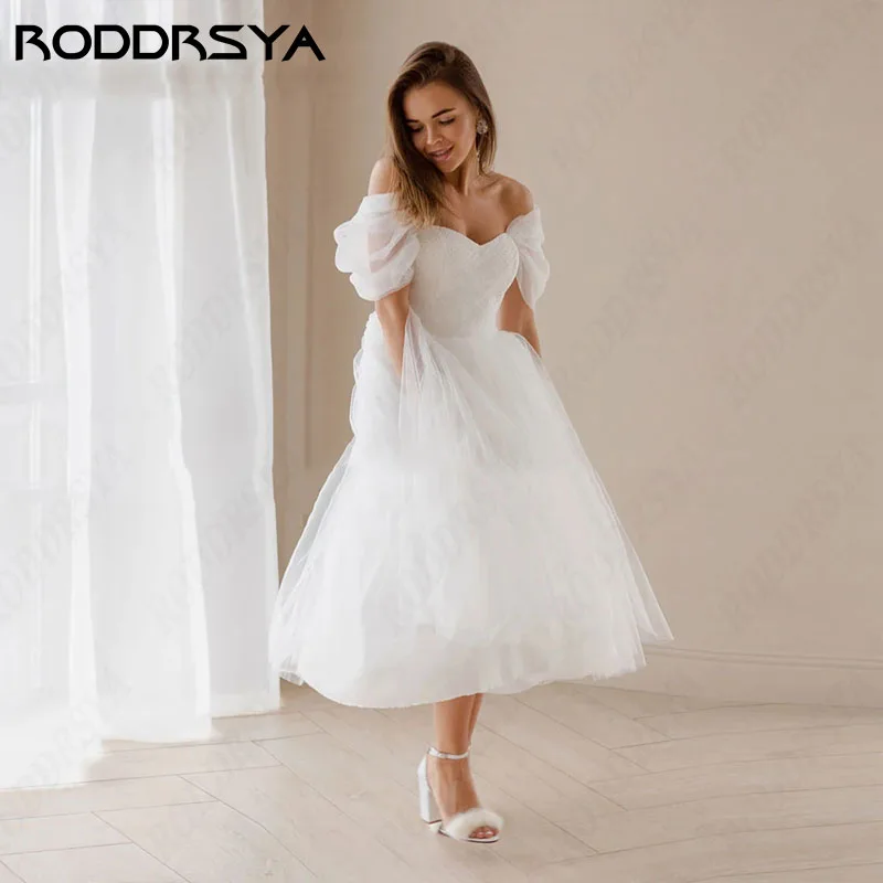 Top Trends: RODDRSYA Short Tulle Princess Wedding Dress Tea Length Off Shoulder Lace Up Back Bridal Gowns Customisze Civil Robe De Mariage Shoppable Styles