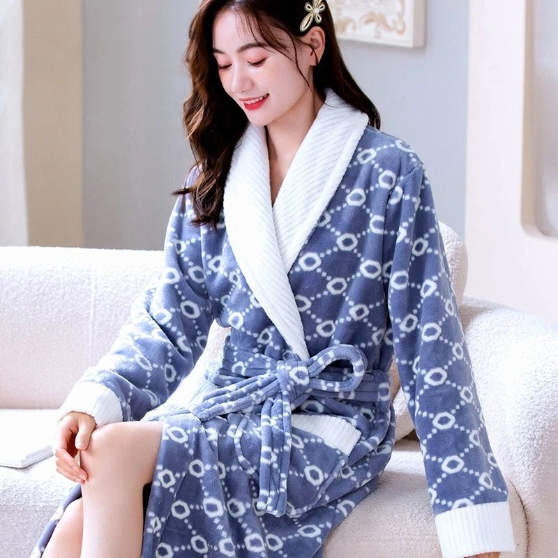 Top Trends: Winter Warm Women Robes Coral Fleece Sleepwear Female Kimono Print Floral Nightdress Dressing Gown Lounge Wear Hotel Bathrobe Shoppable Styles - Image 5