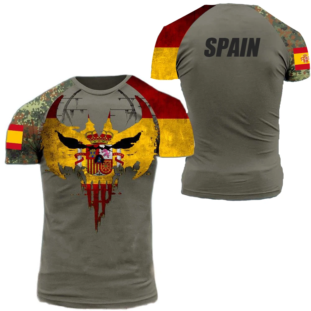 Top Trends: Fashion New Spanish Army Men&#039;s T-Shirt Veteran Soldier Flag Print Summer Short Sleeve Oversized O Neck Pullover Tops Clothing Shoppable Styles