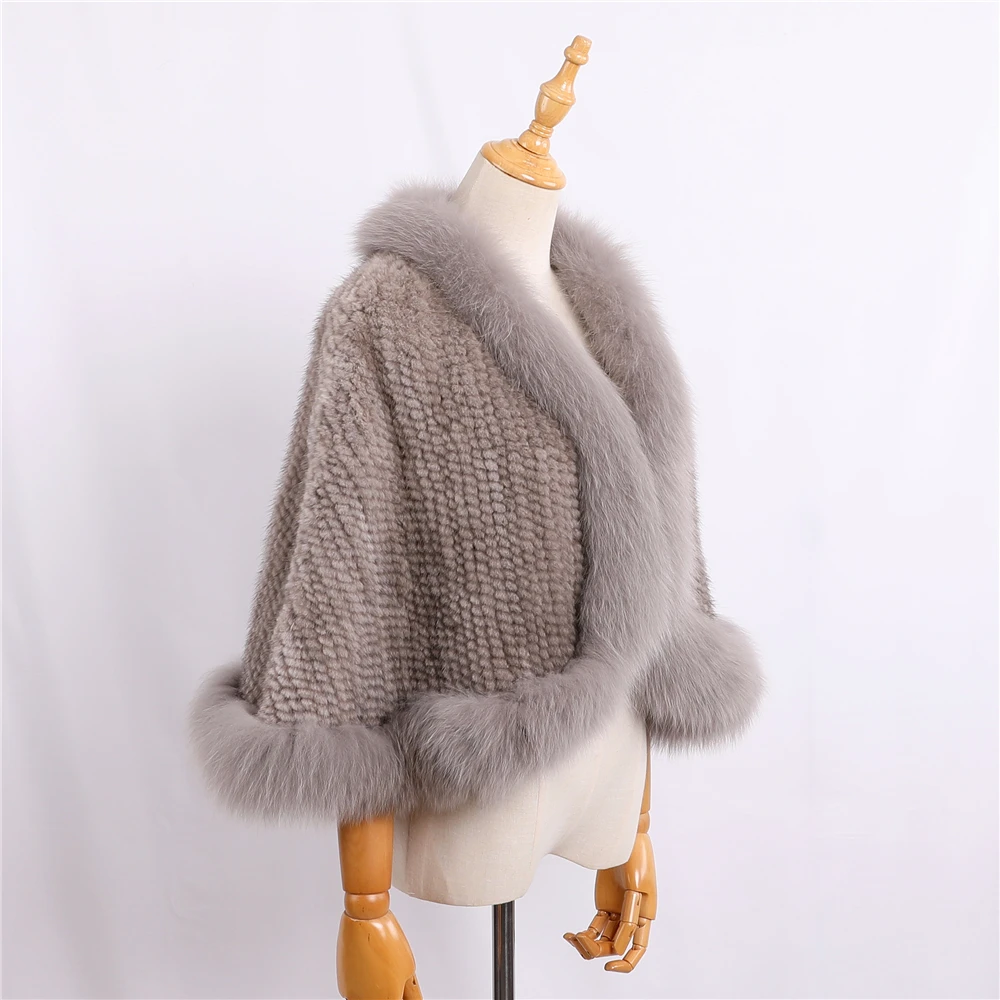 Top Trends: Luxury New Genuine Mink Fur Knitted Shawl Wrap Opera Cape Fox Fur Triming Women Lady Mink Fur Coat Jacket Stole Amice Pashmina Shoppable Styles