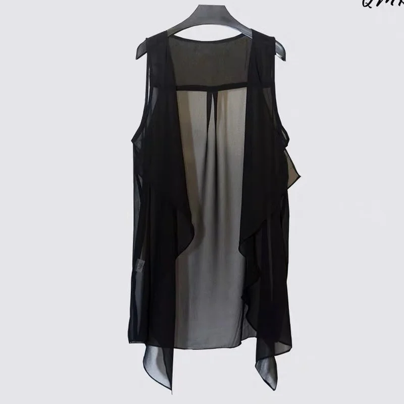 Top Trends: Women&#039;s Coat Plus Size Chiffon Vest Summer Korean Version Sleeveless Cardigan Loose Vest Thin Black Cover-ups Jacket Shoppable Styles