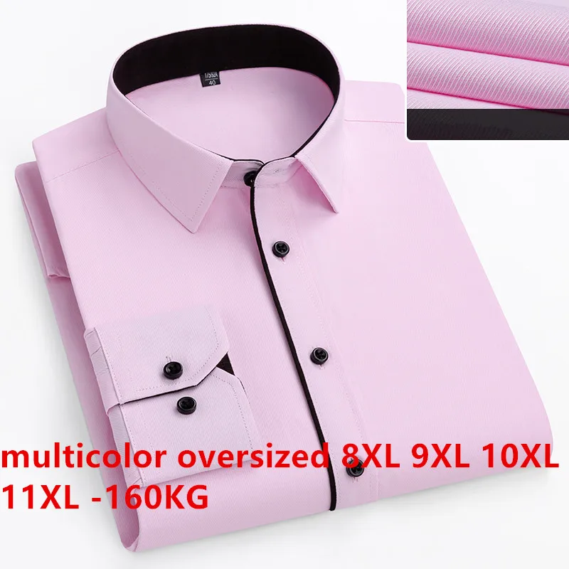 Top Trends: Oversize Solid Color Regular Fit Casual Business White Shirt Men Long Sleeve Slim Fit 8XL 9XL 10XL 11XL160KG Formal Office Shirt Shoppable Styles