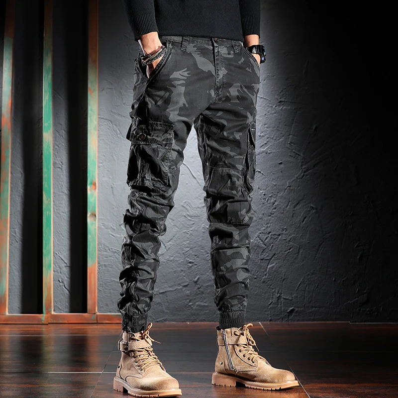 Top Trends: Fashion Designer Men Jeans Camouflage Military Trousers Multi Pockets Casual Cargo Pants Hombre Zipper Bottom Hip Hop Joggers Shoppable Styles