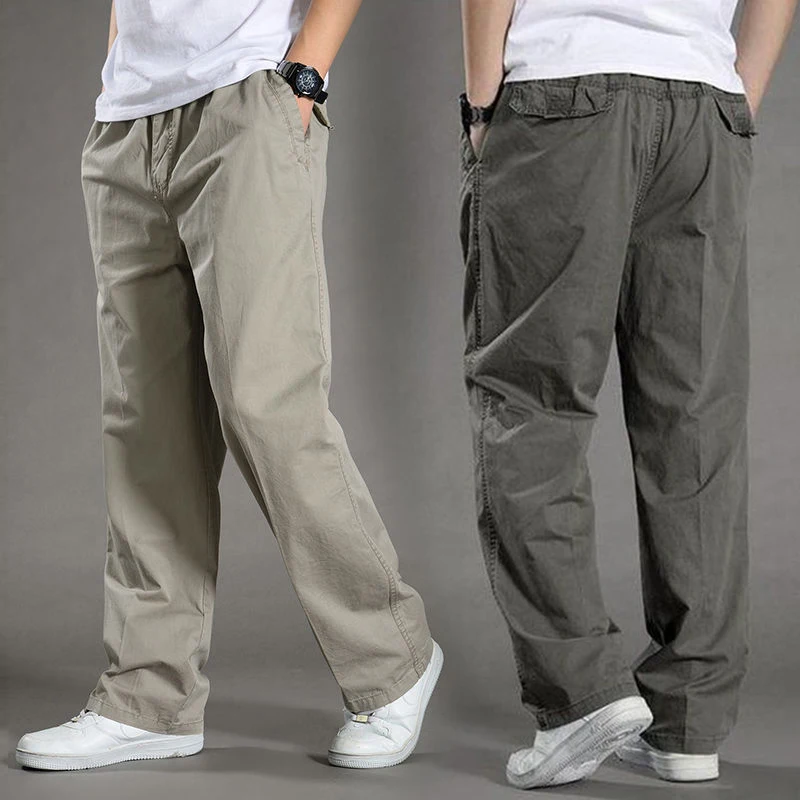 Top Trends: 2022 Mens Casual Cargo Cotton Pants Men Pocket Loose Straight Pant Elastic Work Trousers Brand Fit Joggers Male Super Large Size Shoppable Styles