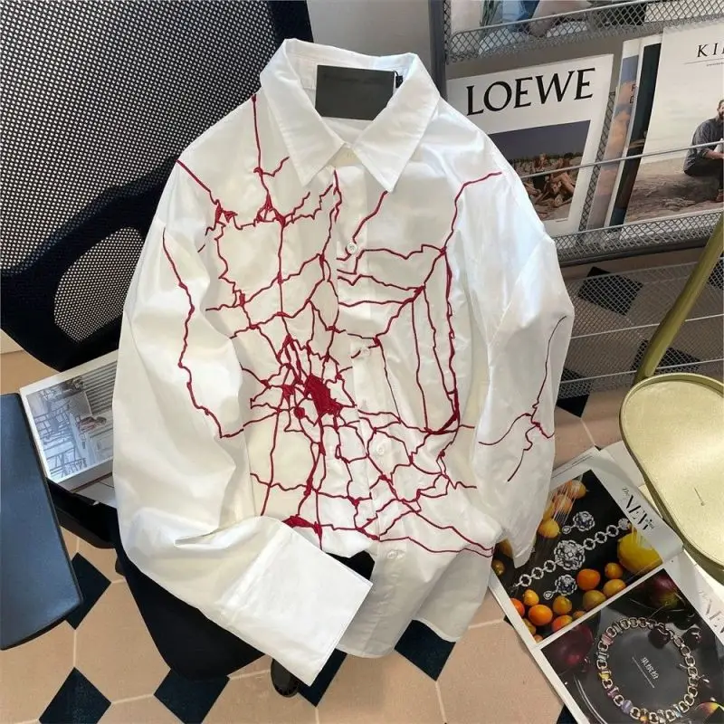 Top Trends: 2023 New Spring And Autumn Fashion Trend China-Chic Spider Web Embroidery Loose Casual High Street Fashion Women's Shirt Shoppable Styles