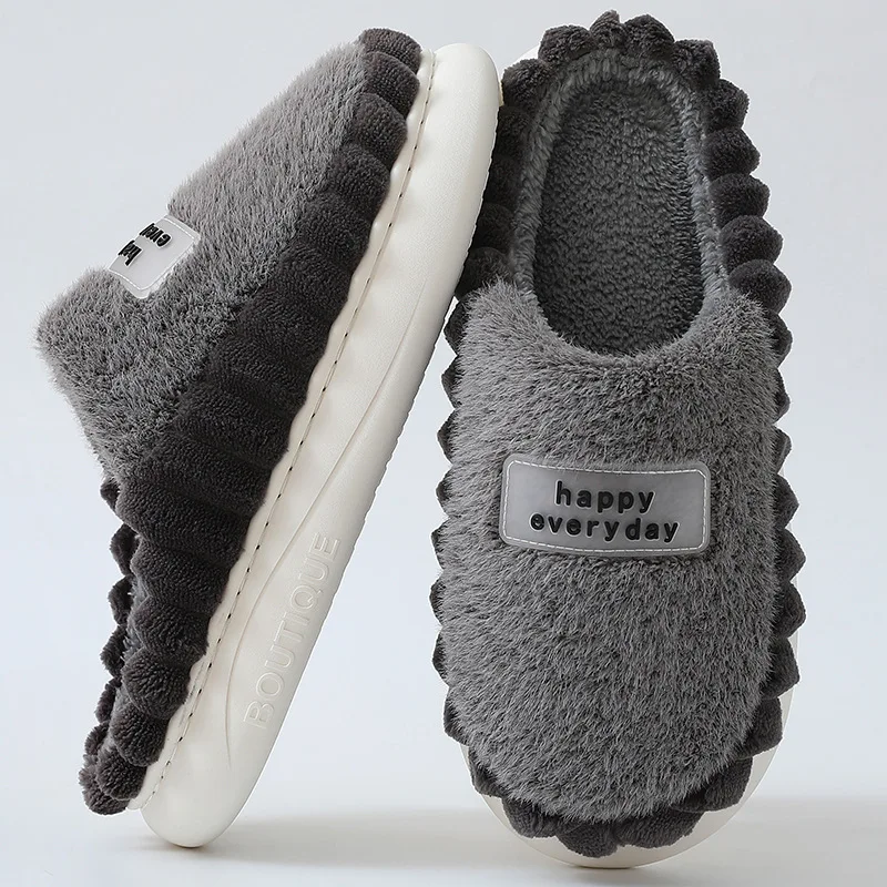 Top Trends: Men Home Slipper Winter Daily Household Plush Man Grey Shoes Slides Casual Male Non-slips Warm Cotton Slippers Large Size 46-47 Shoppable Styles