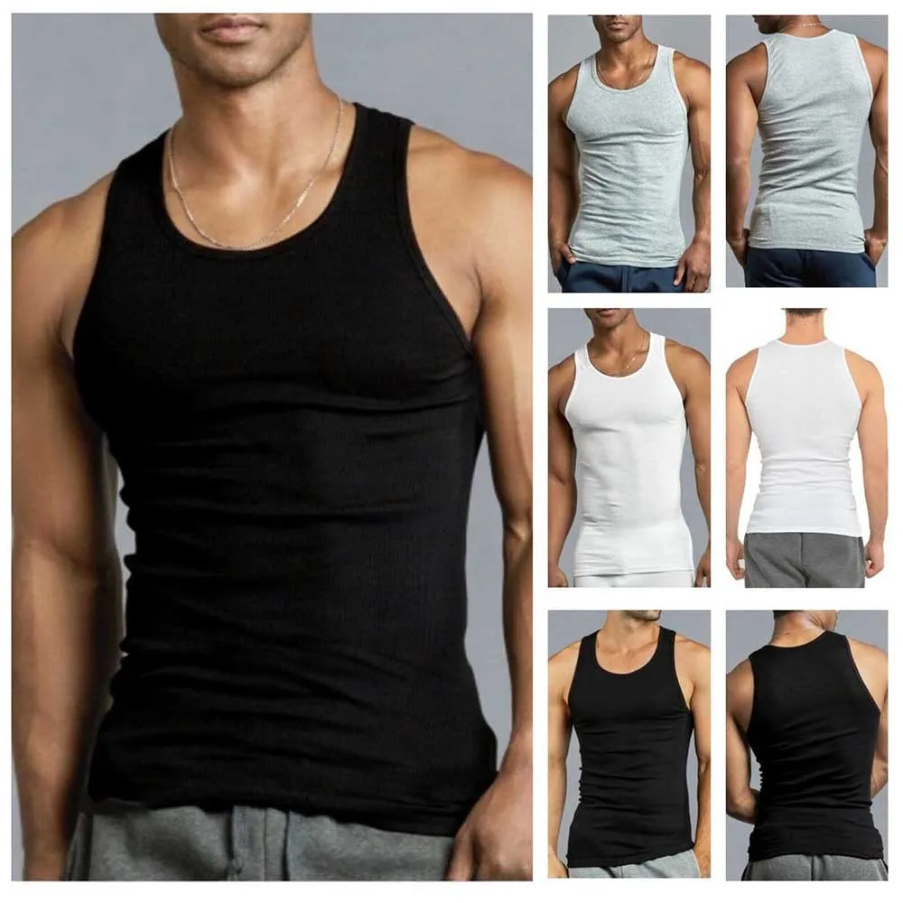 Top Trends: Men Tank Tops Undershirt Gym Workout Stringer Fitness T-Shirt Beater Undershirt Mens Sleeveless Gyms Vests Cotton Singlets Shoppable Styles