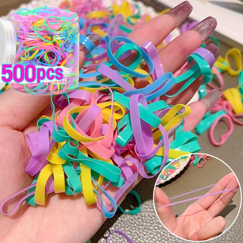 Top Trends: 500Pcs / Box Colourful Rubber Ring Disposable Thick Elastic Hair Bands Ponytail Holder Rubber Band Scrunchies Kid Hair Accessories Shoppable Styles