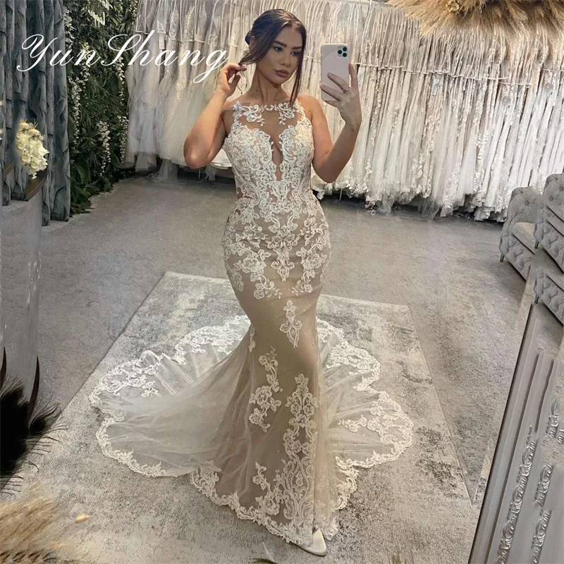 Top Trends: Yunshang Luxury Mermaid Wedding Dresses Women Lace Spaghetti Straps Open Back O-Neck Bridal Gowns Sweep Train Vestidos De Novia Shoppable Styles