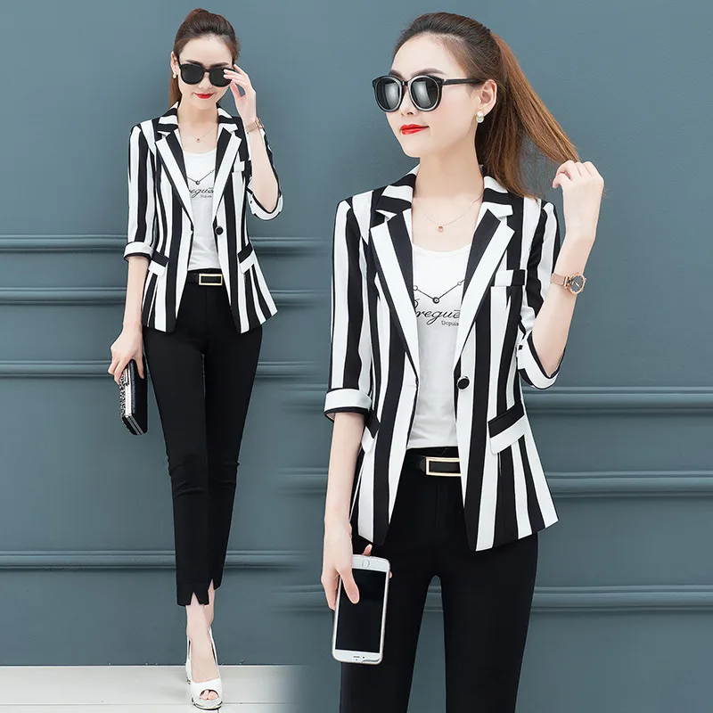 Top Trends: Casual Blazer Fashion Black And White Suit 2021 Spring Autumn Women Blazers Coat New Ladies Temperament Casual Striped Jacket Shoppable Styles - Image 3