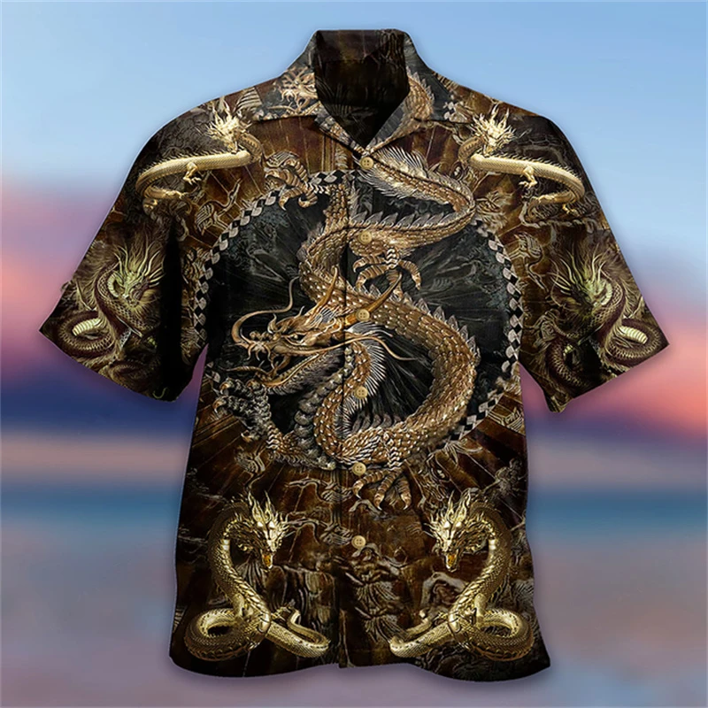 Top Trends: Hawaiian Shirt Animal Dragon 3D Shirt Summer Loose Breathable Men's Short Sleeved Shirt 3D Printed Cuban Collar Men's Clothing Shoppable Styles