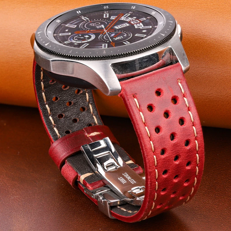 Top Trends: Genuine Leather Watch Band Bracelet 20mm 22mm 24mm Cowhide Vintage Watchband Deployment Clasp For Samsung Galaxy Watch 3 4 Strap Shoppable Styles