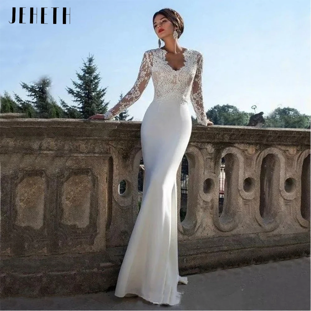 Top Trends: Lace Long Sleeve Mermaid Wedding Dresses With Sweep Train Satin Appliques Bridal Gown For Women Zipper Back Custom Made Shoppable Styles