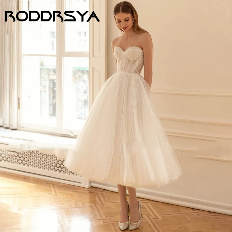 Top Trends: RODDRSYA Romantic Strapless Sleeveless A-line Wedding Dress Sexy Backless Short Robe De Soirée Elegant Tulle Bow Bridal Gown Shoppable Styles