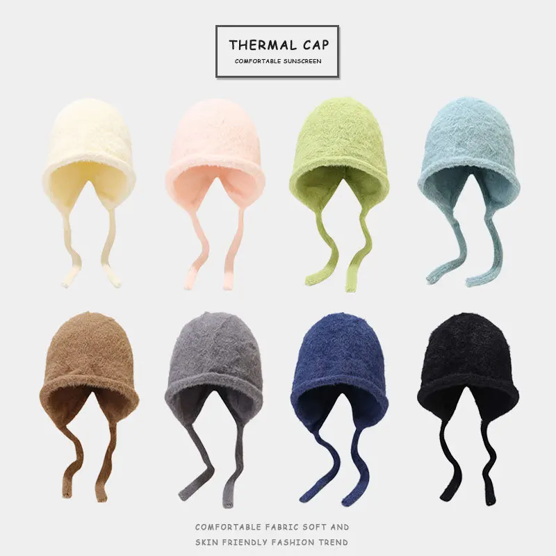 Top Trends: 2023 Y2K Cute Beanie Autumn Winter Women Warm Japanese Knit Hat Pile Caps Men Ear Protection Tie Pullover Hat Gorro Bonnet Shoppable Styles