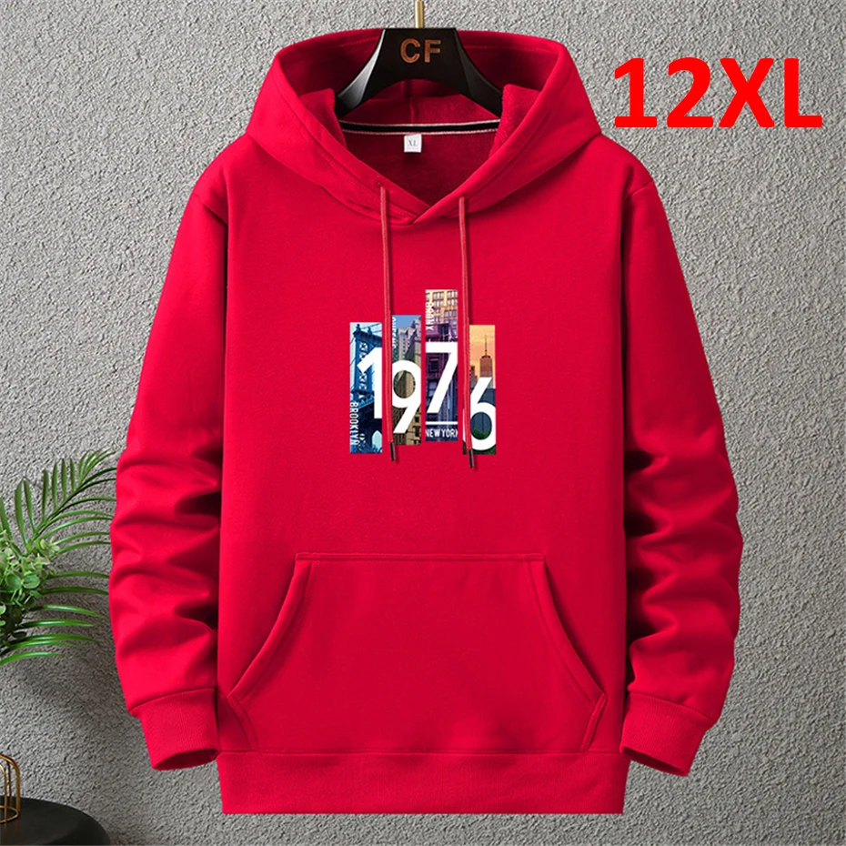 Top Trends: Plus Size 12XL 10XL Hoodies Men Autumn Winter Thick Fleece Hoodie Male Big Size 12XL Print Hooded Pullover Loose Hoodies Red Shoppable Styles