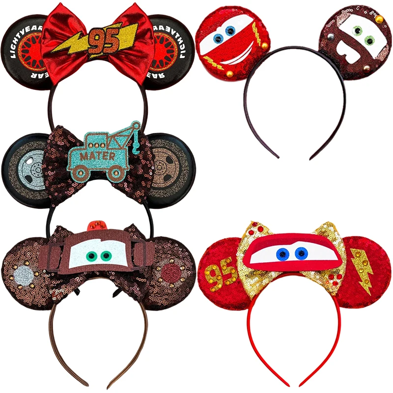 Top Trends: Disney Anime Cars Ears Headbands Women Sequins Bow Hairband Girls Pixar 95 Lightning McQueen Hair Accessories Kids Headwear Gift Shoppable Styles