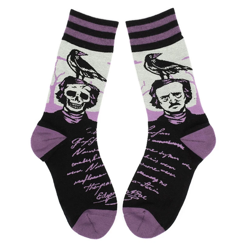 Top Trends: Creative Funny Retro Gothic Raven Letter Unisex Crew Socks Women Men Couple Vintage Cotton Fashion Chic Socks Gifts Wholesale Shoppable Styles