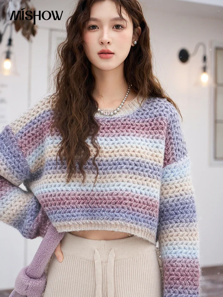 Top Trends: MISHOW Women's Tie Dye Gradient Sweater 2023 Pullover Crew Neck Short Knitted Autumn Winter Female Clothing Knitwears MXC51Z0313 Shoppable Styles - Image 4