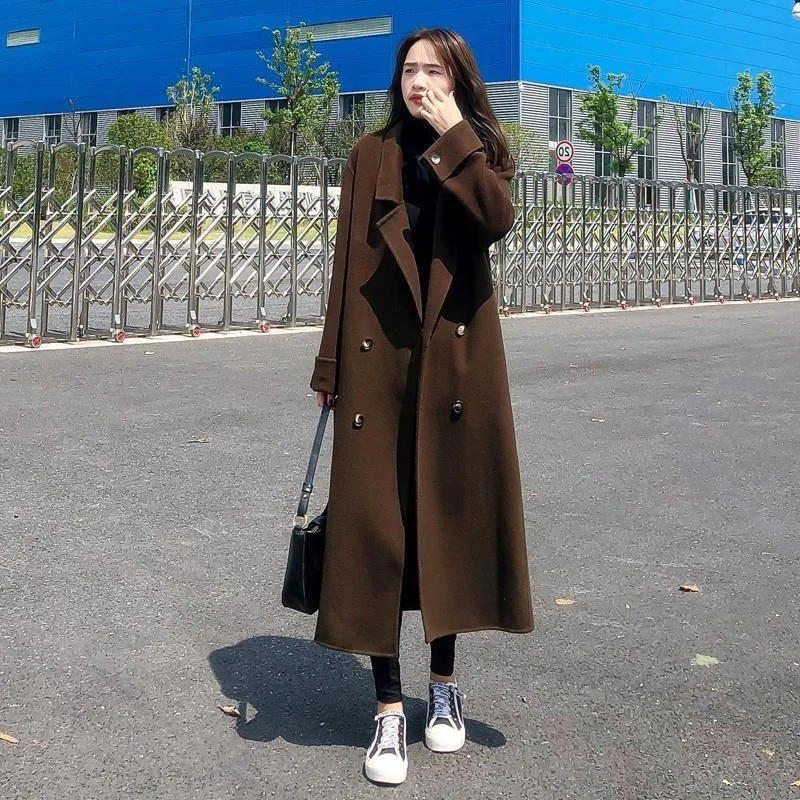 Top Trends: 2022 Autumn And Winter New Korean Version Loose Suit Collar Fashion All-match Double-breasted Knee-length Woolen Coat Women Shoppable Styles