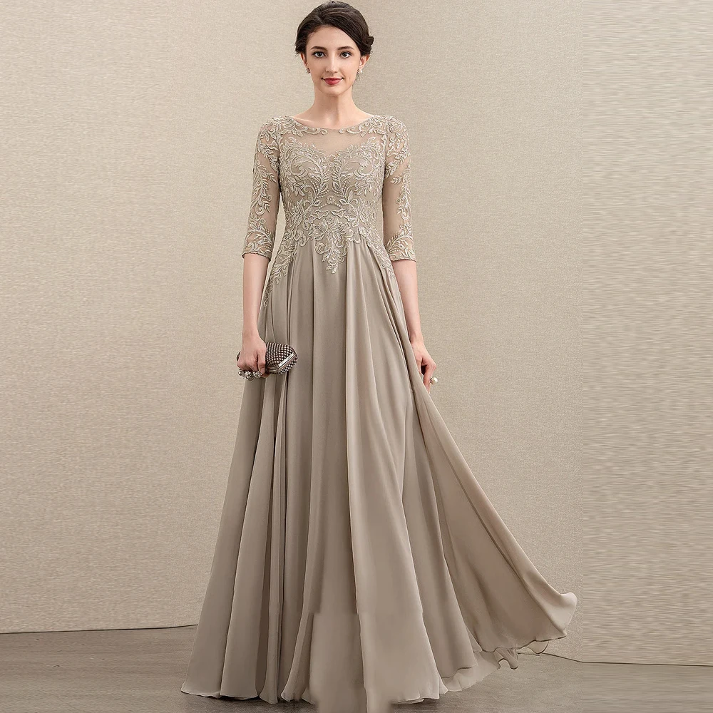 Top Trends: Classic Mother Of The Bride Dresses For Wedding Jewel 3 / 4 Sleeves Chiffon Wedding Party Gowns Floor-Length A-Line فستان سهرة Shoppable Styles