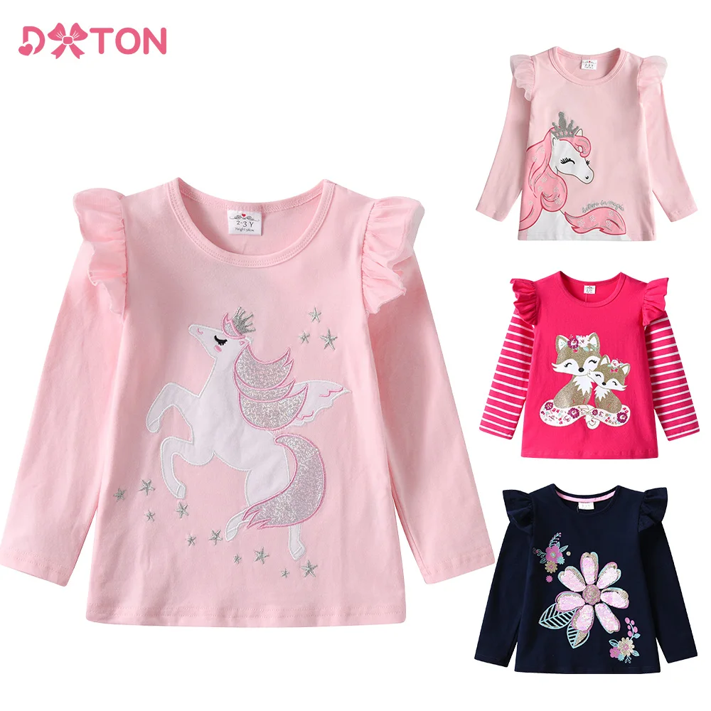 Top Trends: DXTON Kids Unicorn Cartoon T Shirt Girls Clothes Long Sleeve Tee Spring Casual Wear Tops Toddlers Pink Tees Children Clothing Shoppable Styles