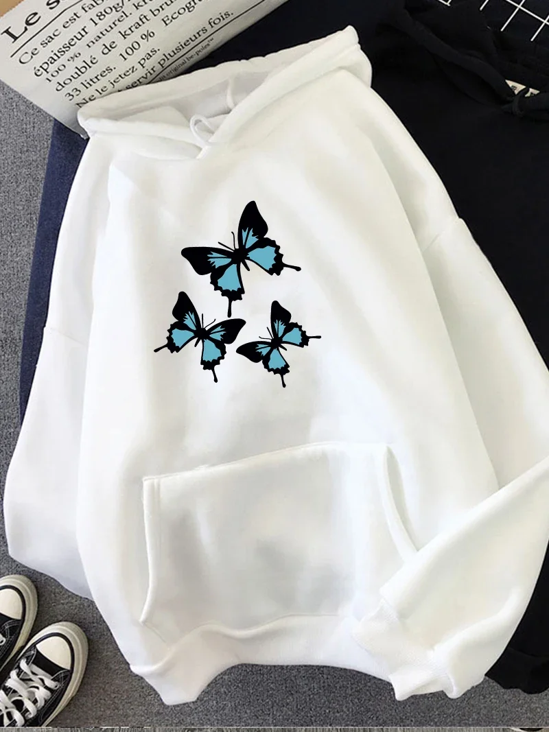 Top Trends: Butterflies Printed Women Sweatshirt Soft Casual Loose Spring Autumn Warm Fleece Streetwear Female Hoodies S-4XL Shoppable Styles