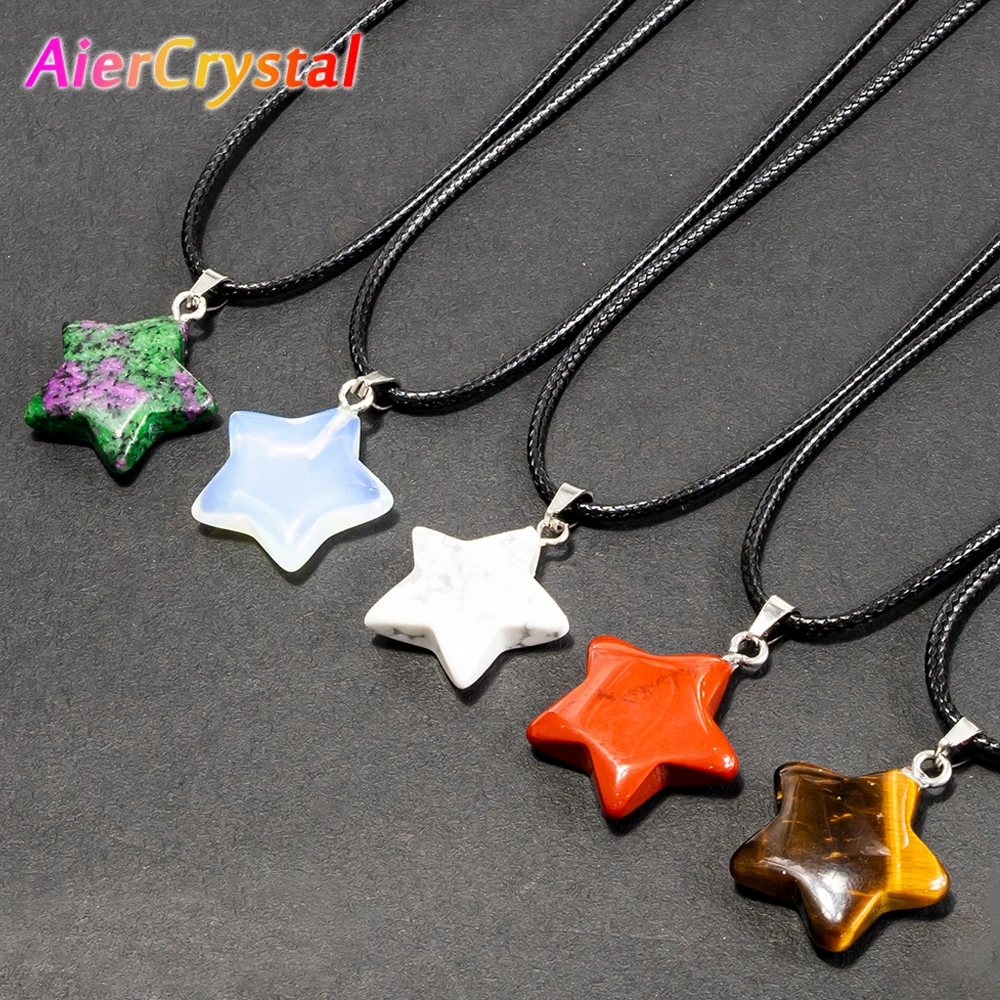 Top Trends: Natural Stone Five Point Star Pendants Crystals Necklaces Healing Rose Quartz Fluorite Lapis Amethyst Pendulum Chakra Jewelry Shoppable Styles