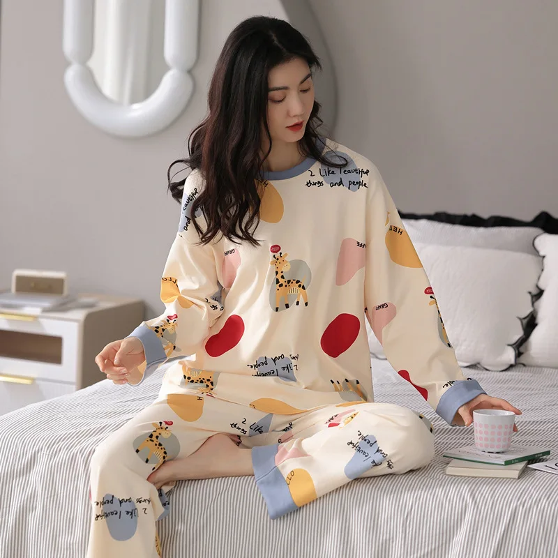 Top Trends: Women&#039;s 2 Pieces Pajamas Set 100% Cotton Pyjama Female Pijama Women Homewear Soft Sleepwear Long Sleeve O-Neck Shirt Pants Suit Shoppable Styles