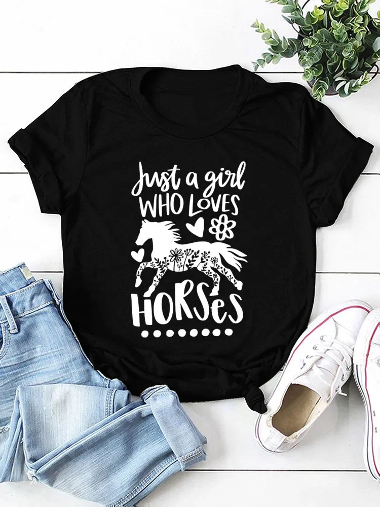 Top Trends: Just A Girl Love Horse Print Women T Shirt Short Sleeve O Neck Loose Women Tshirt Ladies Tee Shirt Tops Camisetas Mujer Shoppable Styles