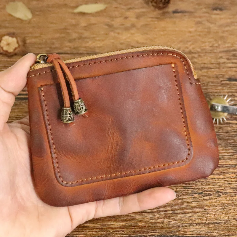 Top Trends: Vintage Casual Genuine Leather Men&#039;s Women&#039;s Small Wallet Designer Natural Real Cowhide Zipper Card Holder Car Key Coin Purse Shoppable Styles