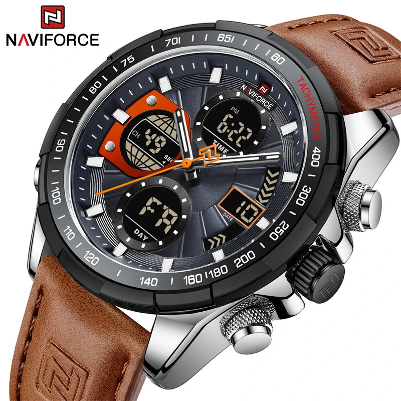 Top Trends: 2022 NAVIFORCE Sport Watches For Men Strong Luminous Dual Display Waterproof Quartz Genuine Leather Wristwatch Relogio Masculino Shoppable Styles