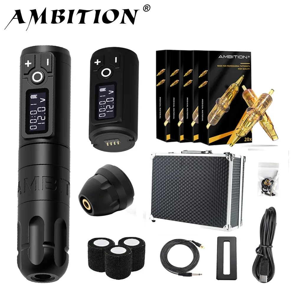 Top Trends: Ambition Soldier Wireless Tattoo Machine Pen Kit Coreless Motor With 2400mAh Battery 80pcs Mixed Cartridge For Tattoo Artist Shoppable Styles