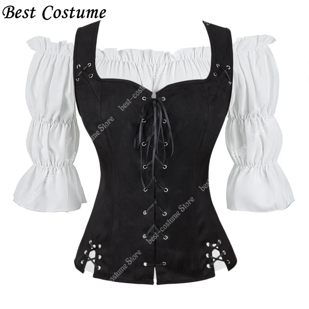 Top Trends: Pirate Costume Women Medieval Vest Cosplay Plus Size Medieval Blouse Tops 2 Pieces Sets Renaissance Vest Brown Black Blue Shoppable Styles - Image 3