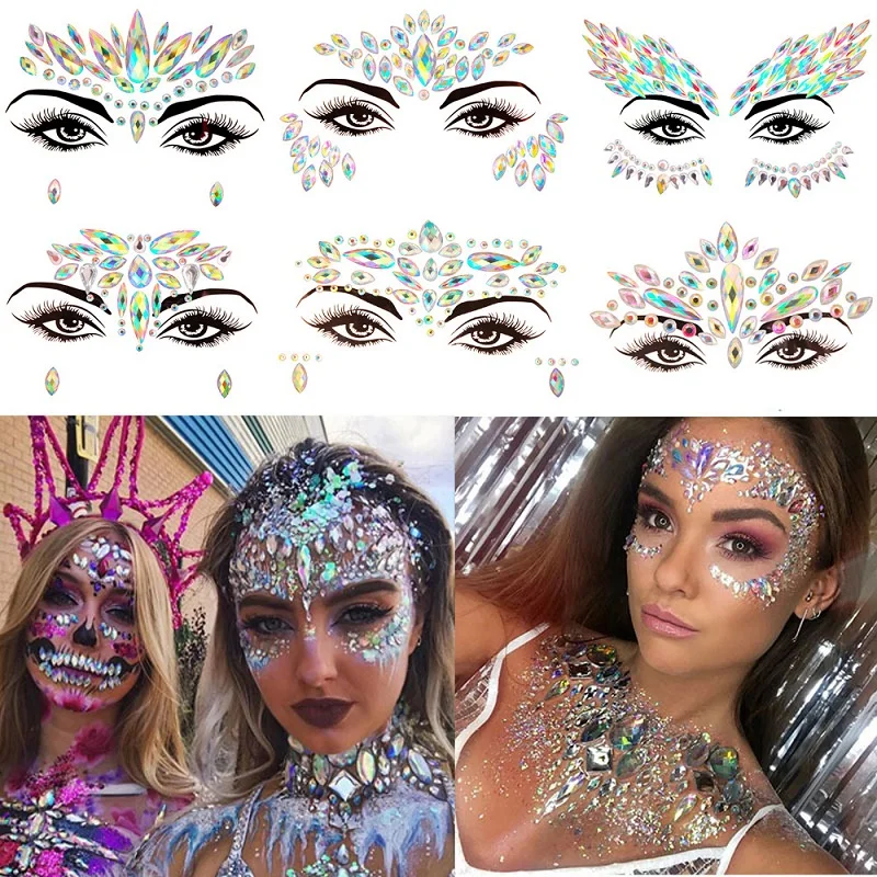 Top Trends: 3D Rhinestone Bright Face Stickers For Festival Glitter Makeup Jewelry Sticker On Face Crystals Gems Jewels Diamonds Decoration Shoppable Styles