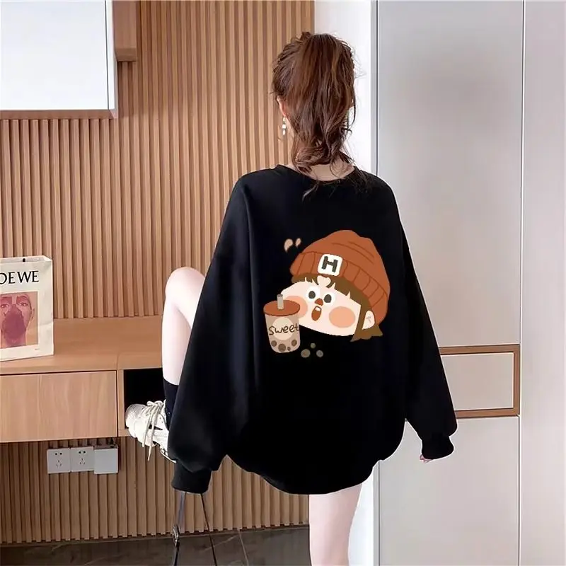 Top Trends: 2023 New Spring And Autumn Fashion Trend Lazy Round Neck Print Loose Relaxed Oversized Belly Covering Versatile Women's Sweater Shoppable Styles - Image 4