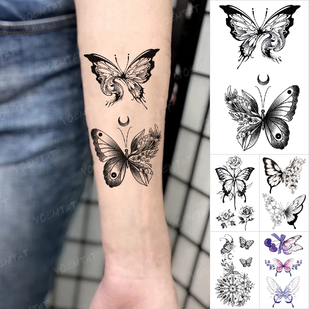 Top Trends: Butterfly Waterproof Temporary Tattoo Stickers Rose Flower Animal Dark Flash Tatoo Women Men Wrist Arm Body Art Small Fake Tatto Shoppable Styles