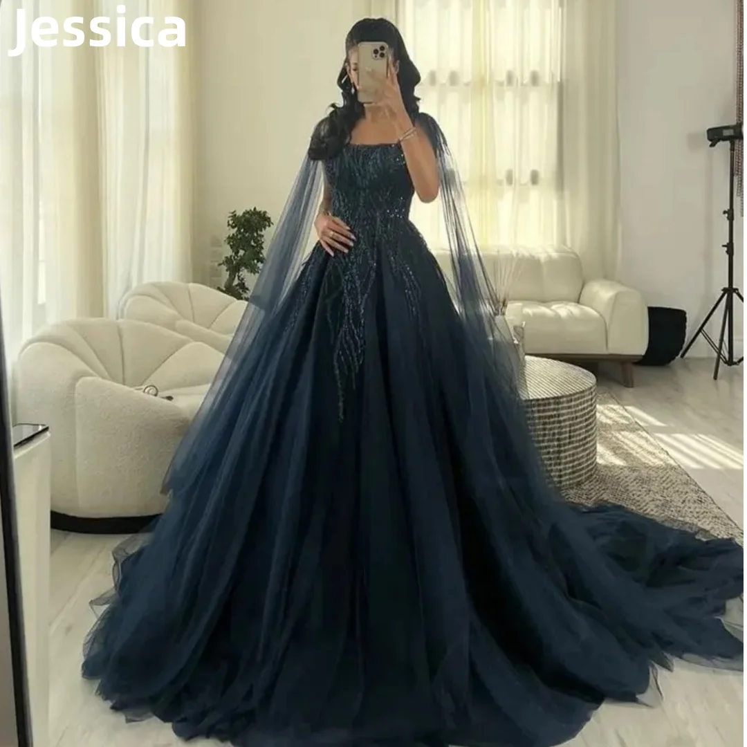 Top Trends: Jessica Luxury Dubai Arab Evening Dresses Navy Tulle Glitter Evening Dresses 2024فساتين السهرة Formal Occasions Party Dress Shoppable Styles